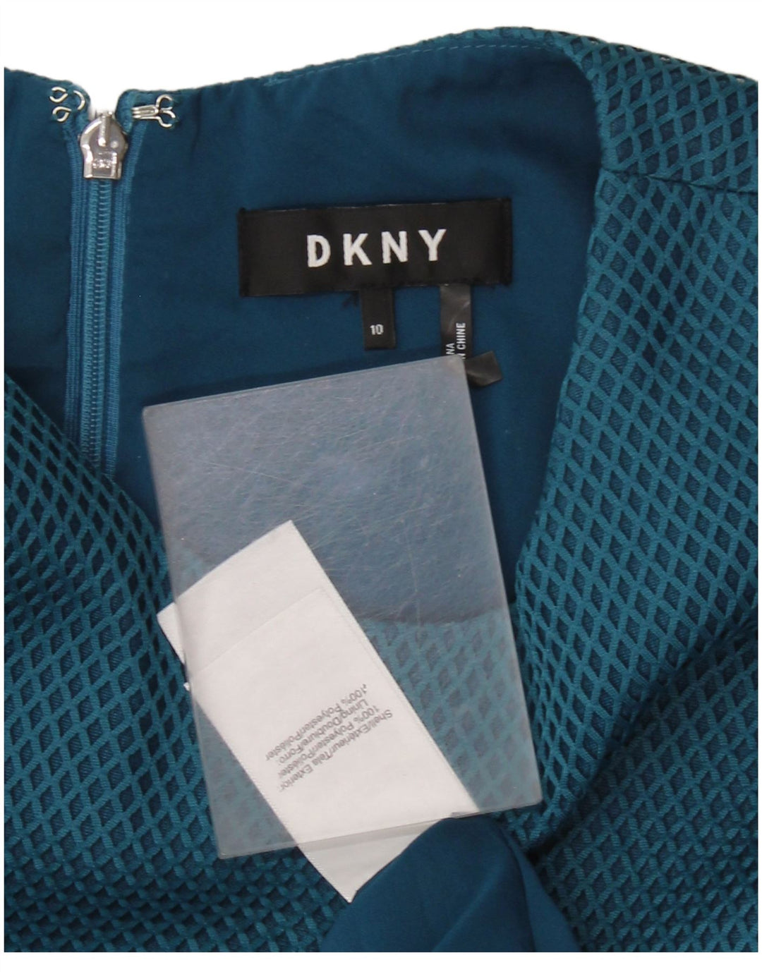 DKNY Womens Sleeveless A-Line Dress US 10 Large Blue Geometric Polyester