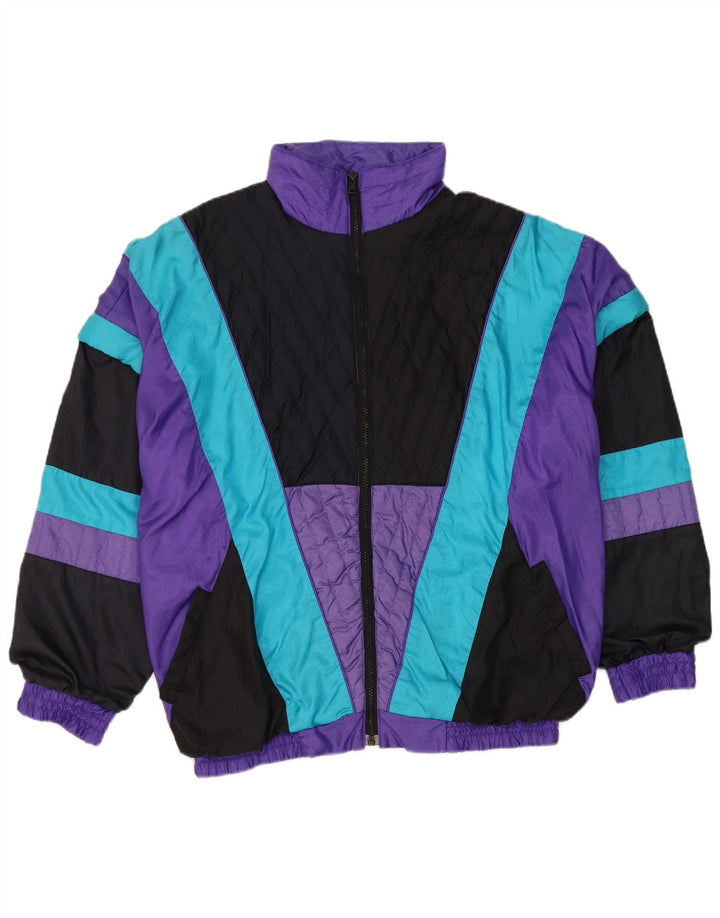 Vintage Mens Tracksuit Top Jacket Large Purple Colourblock Nylon