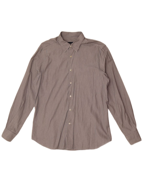 Massimo Dutti Mens Slim Fit Shirt XL Grey Pinstripe Cotton