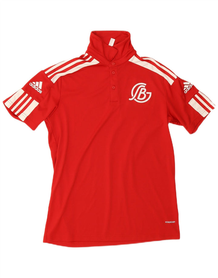 Adidas Mens Aeroready Graphic Polo Shirt Small Red Colourblock Polyester