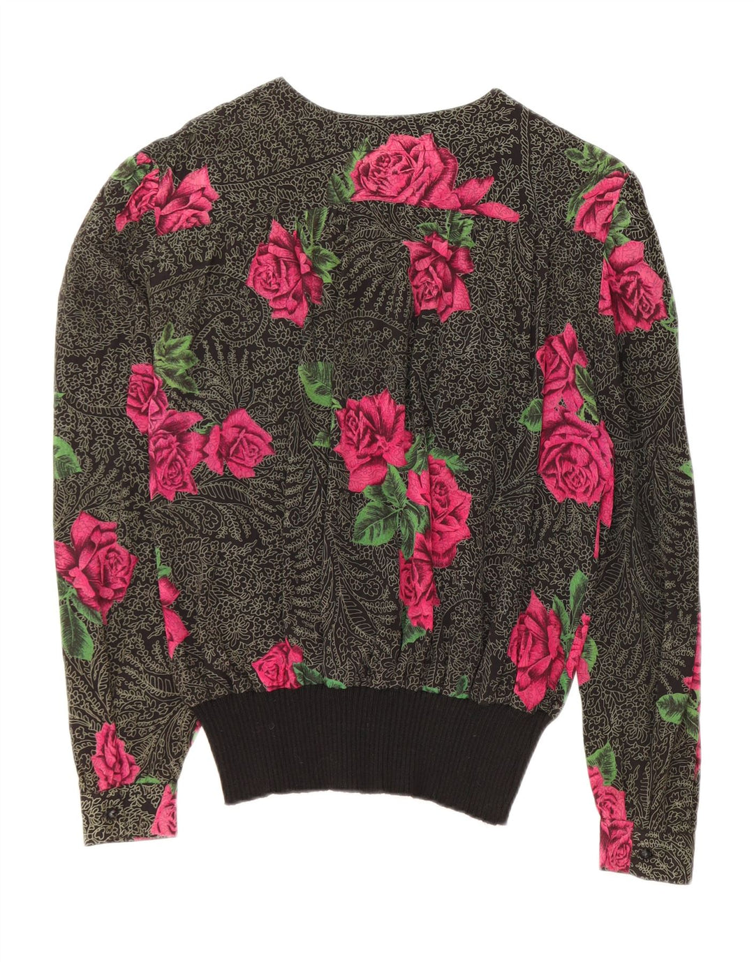 FERRETTI Womens Long Sleeve Blouse Top IT 48 XL Black Floral Silk