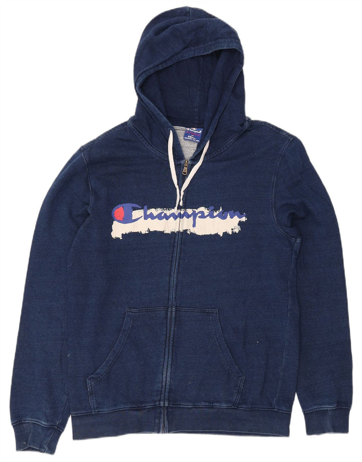 CHAMPION Mens Graphic Zip Hoodie Sweater Small Navy Blue