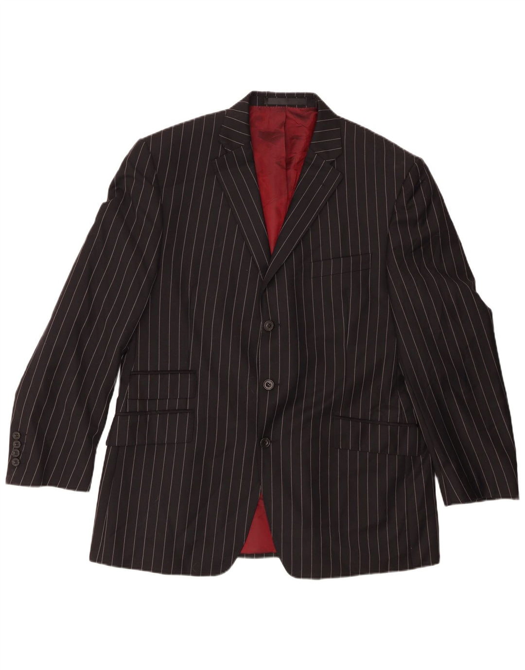 Marks & Spencer Mens 3 Button Blazer Jacket UK 42 Large Black Pinstripe