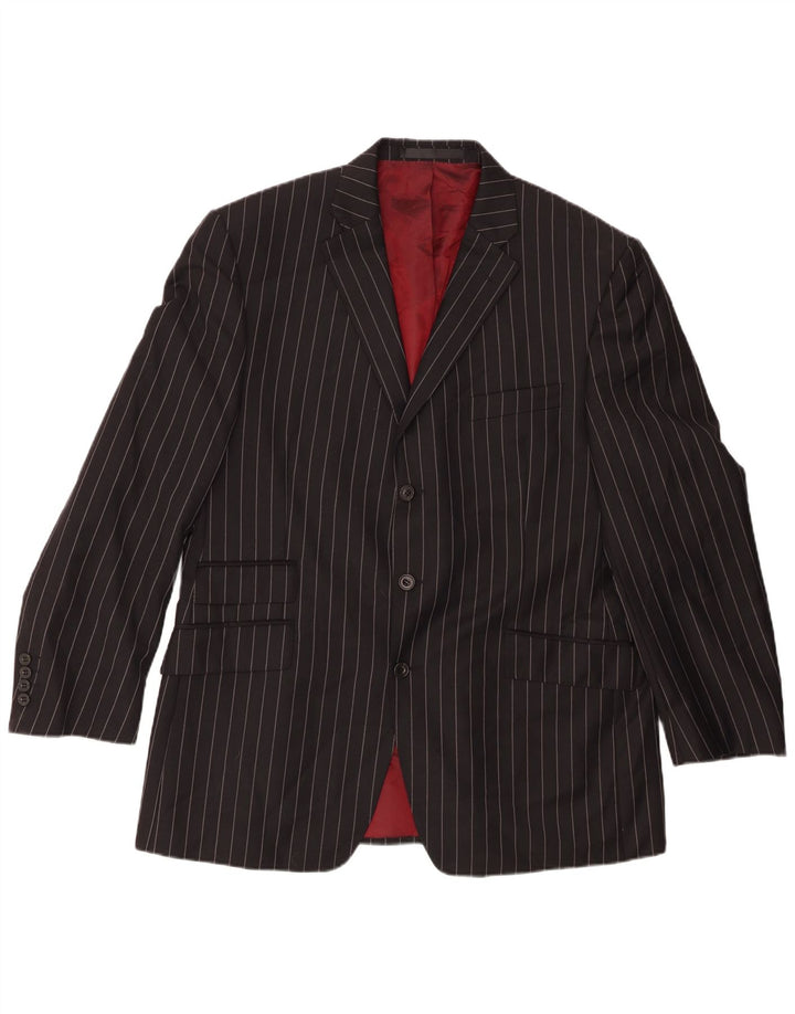 Marks & Spencer Mens 3 Button Blazer Jacket UK 42 Large Black Pinstripe