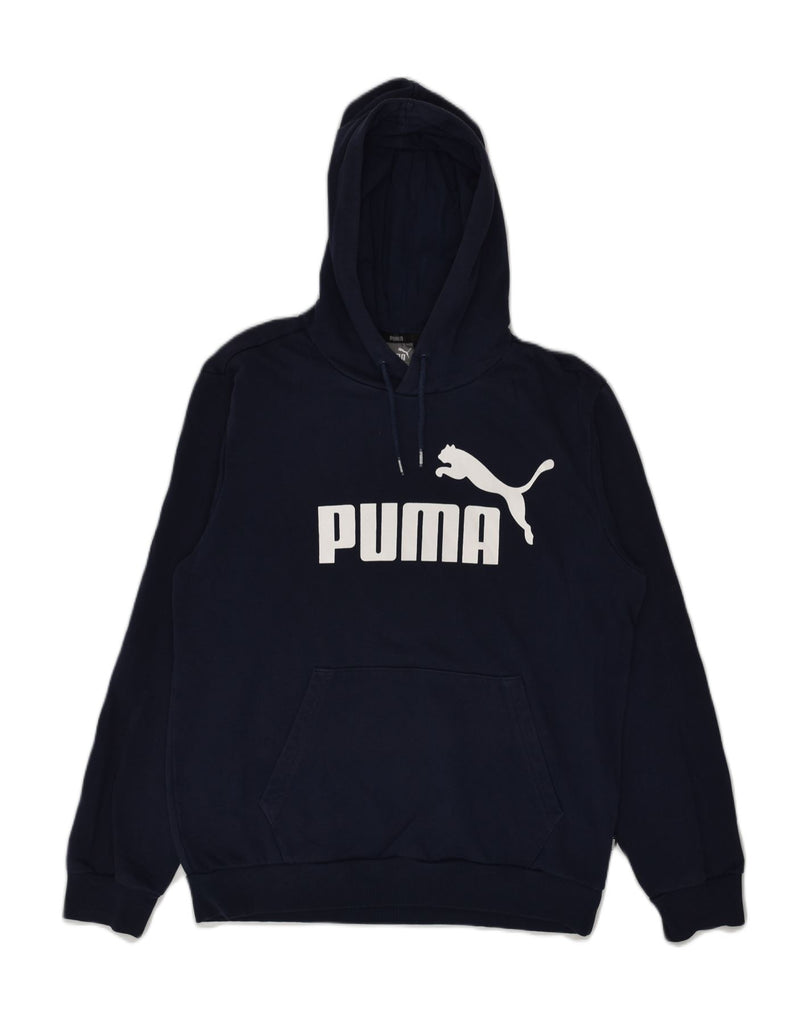 PUMA Mens Graphic Hoodie Jumper Small Navy Blue Polyester | Vintage Puma | Thrift | Second-Hand Puma | Used Clothing | Messina Hembry 