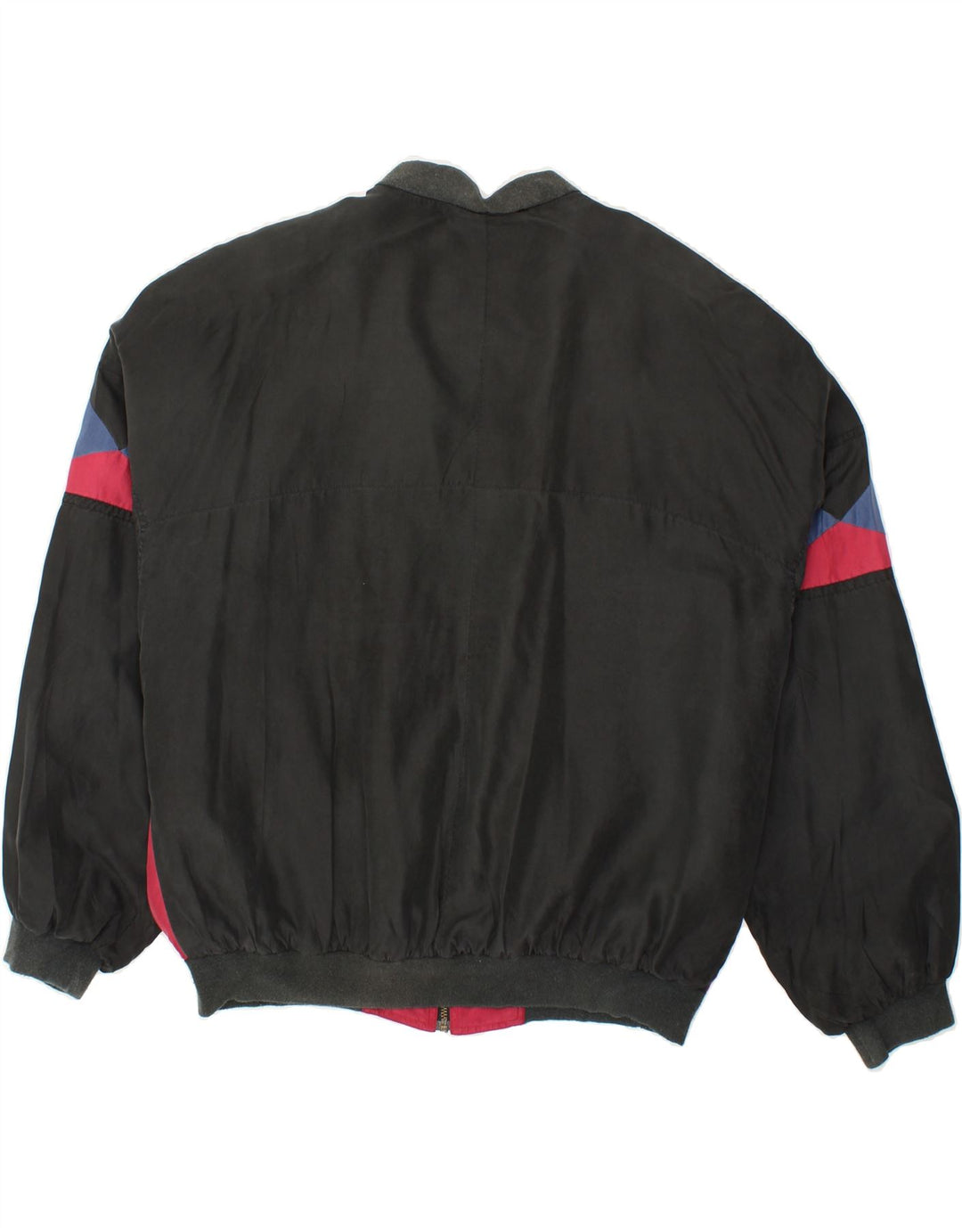 VINTAGE Mens Loose Fit Bomber Jacket UK 38 Medium Black Geometric Silk