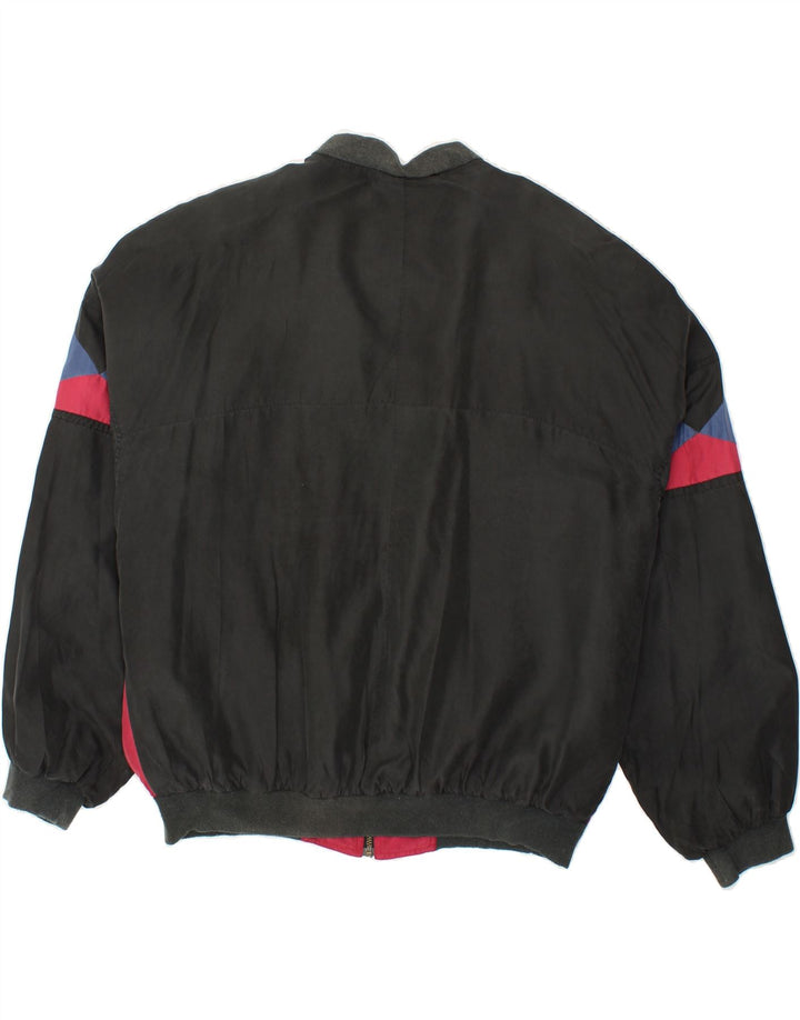 VINTAGE Mens Loose Fit Bomber Jacket UK 38 Medium Black Geometric Silk