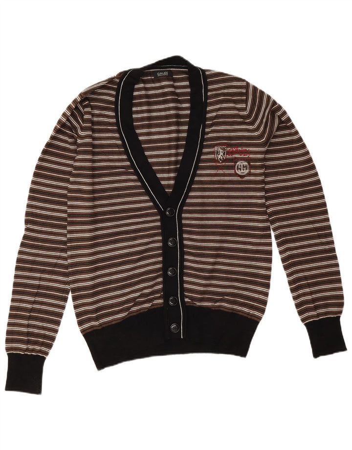 Gaudi Mens Cardigan Sweater Medium Brown Striped Viscose
