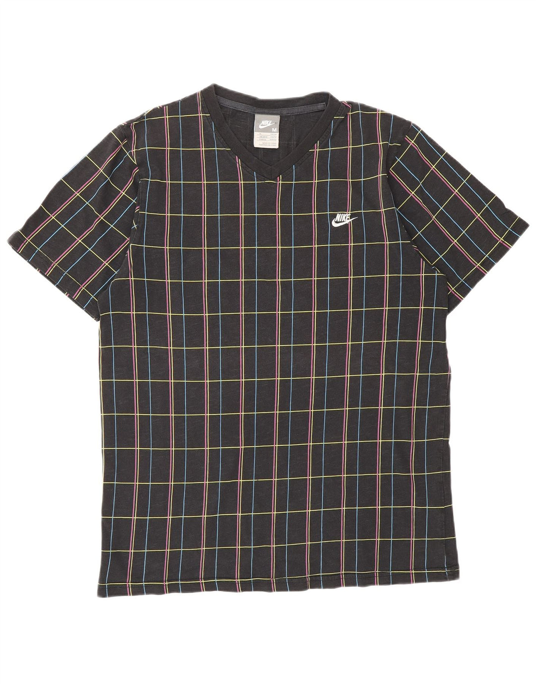 NIKE Mens T-Shirt Top UK 39/40 Medium Black Check Cotton