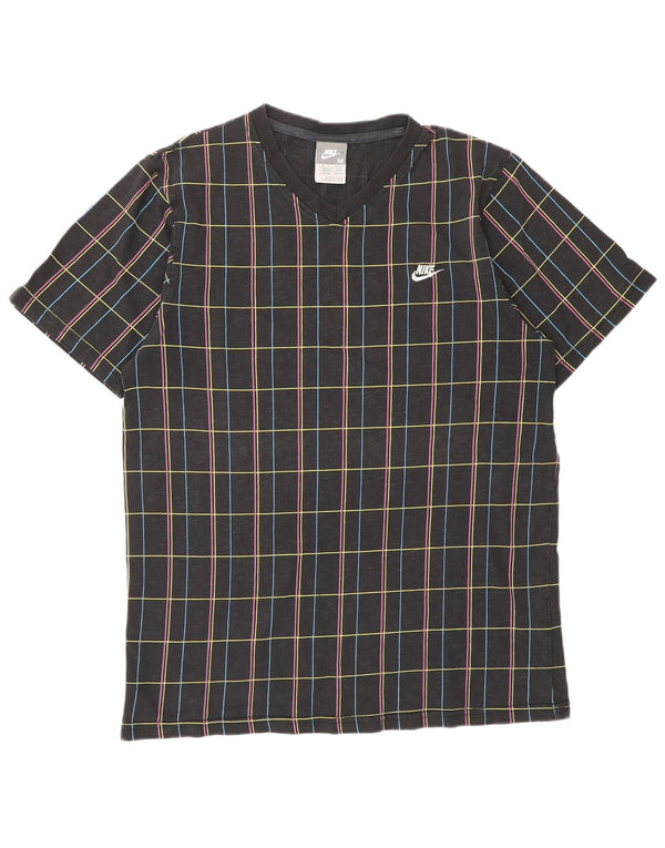 NIKE Mens T-Shirt Top UK 39/40 Medium Black Check Cotton