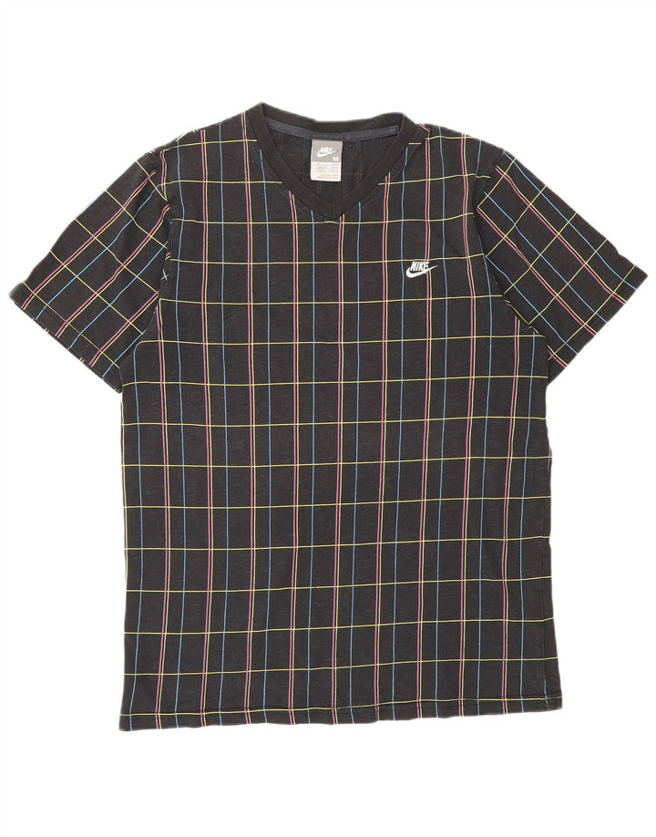NIKE Mens T-Shirt Top UK 39/40 Medium Black Check Cotton