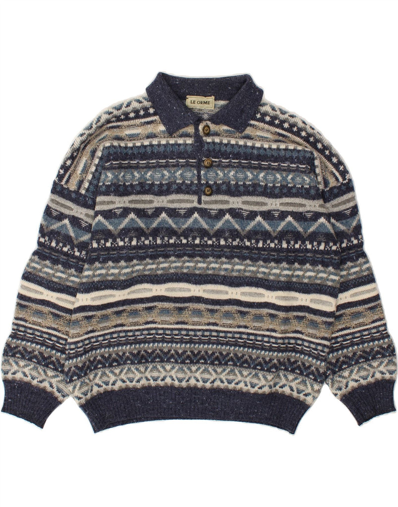 VINTAGE Mens Polo Neck Jumper Sweater Large Grey Fair Isle Wool | Vintage Vintage | Thrift | Second-Hand Vintage | Used Clothing | Messina Hembry 