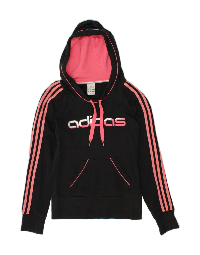 ADIDAS Womens Graphic Hoodie Jumper UK 8 Small Black Cotton | Vintage Adidas | Thrift | Second-Hand Adidas | Used Clothing | Messina Hembry 