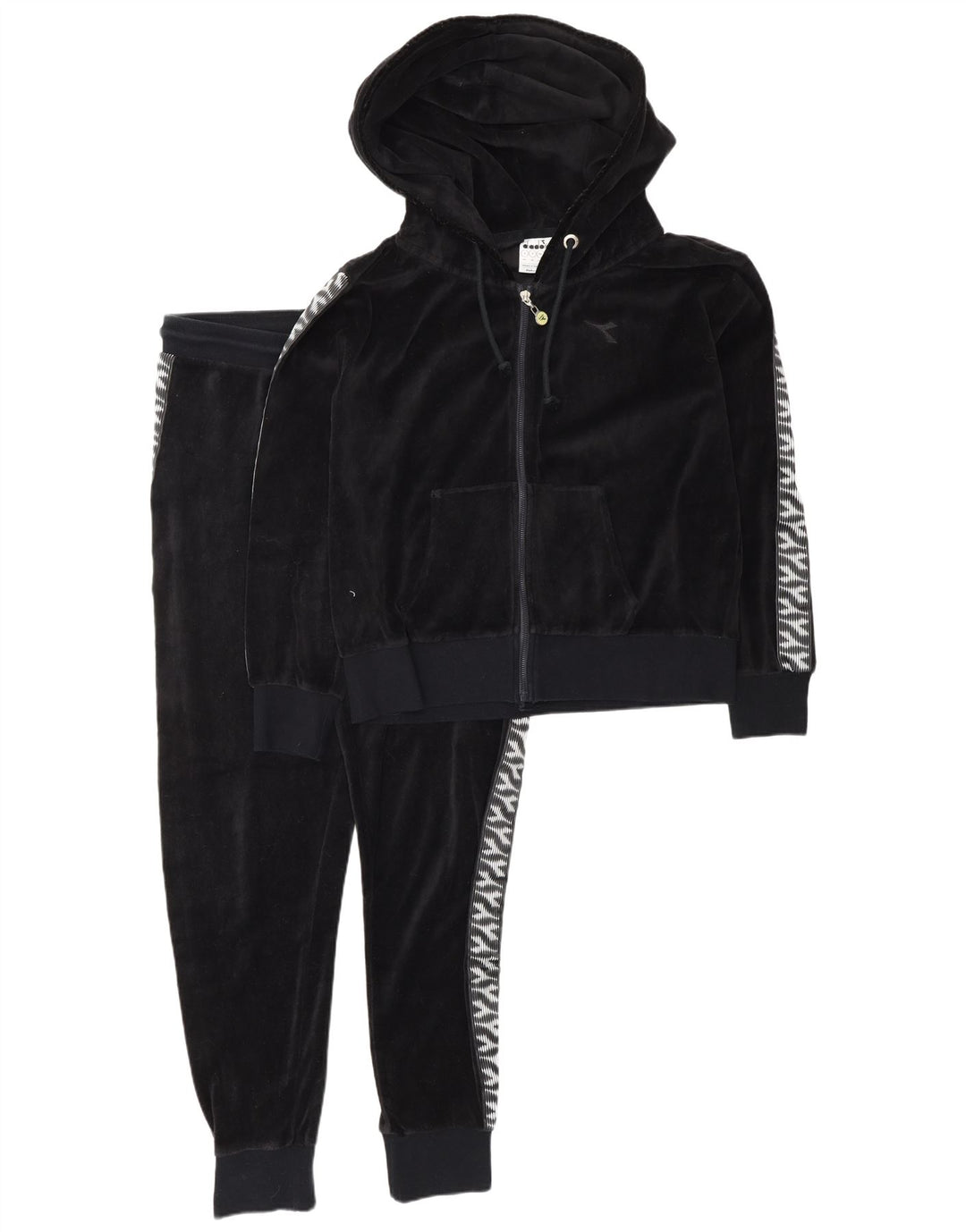 DIADORA Womens Oversized Velour Full Tracksuit UK 10 Small  Black