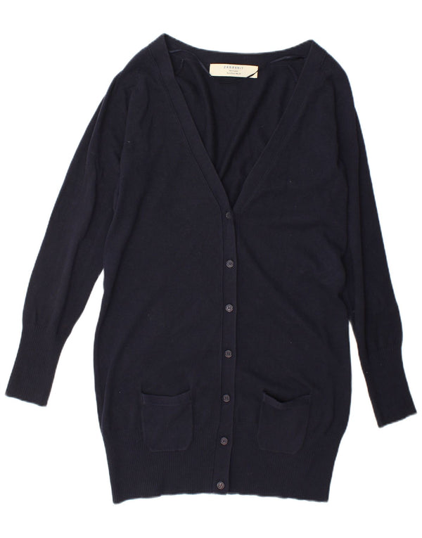 Zara Womens Longline Cardigan Sweater UK 14 Large Navy Blue
