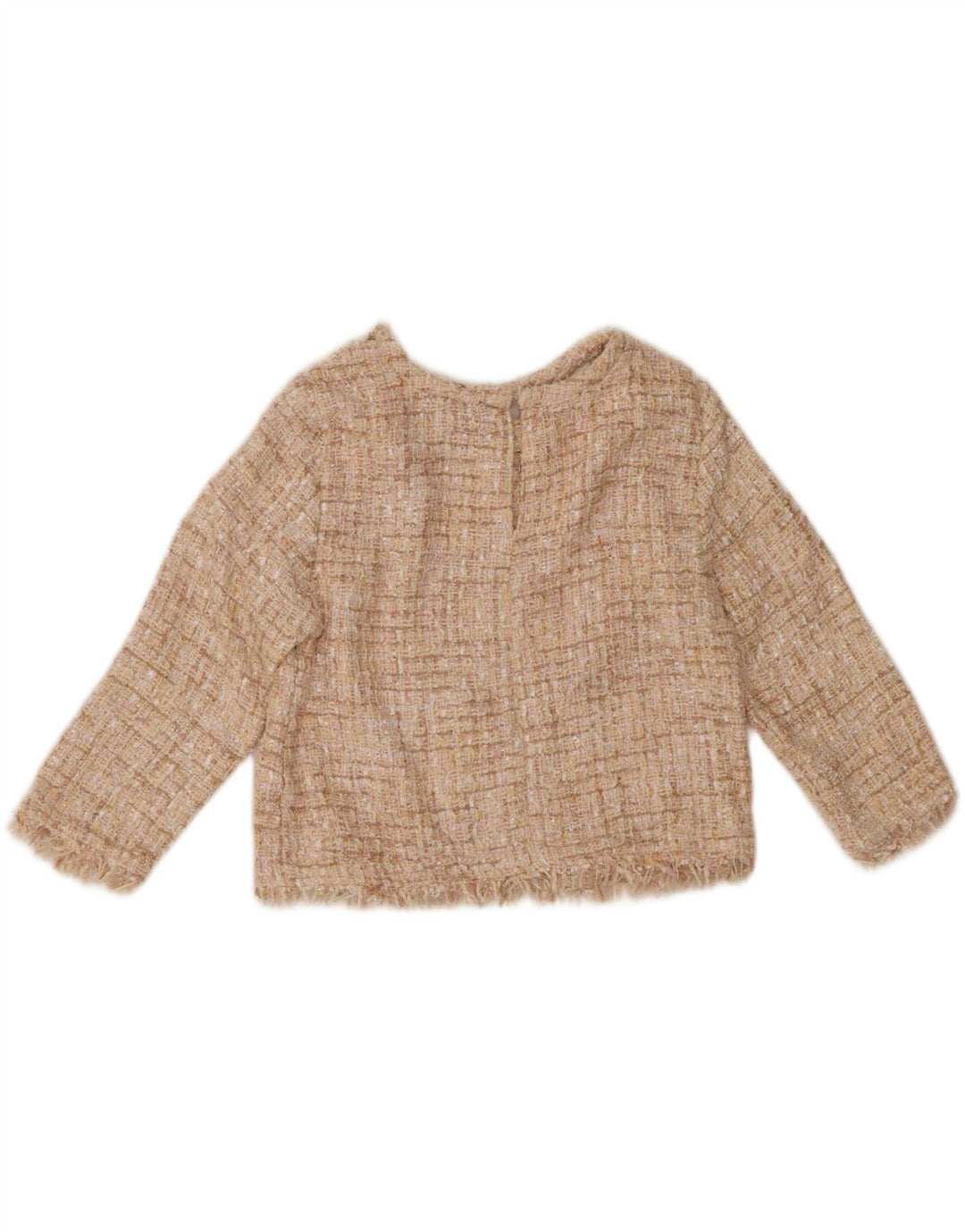 ZARA Womens Crop 3/4 Sleeve Blouse Top UK 12 Medium Beige Check Vintage Zara and Second-Hand Zara from Messina Hembry 