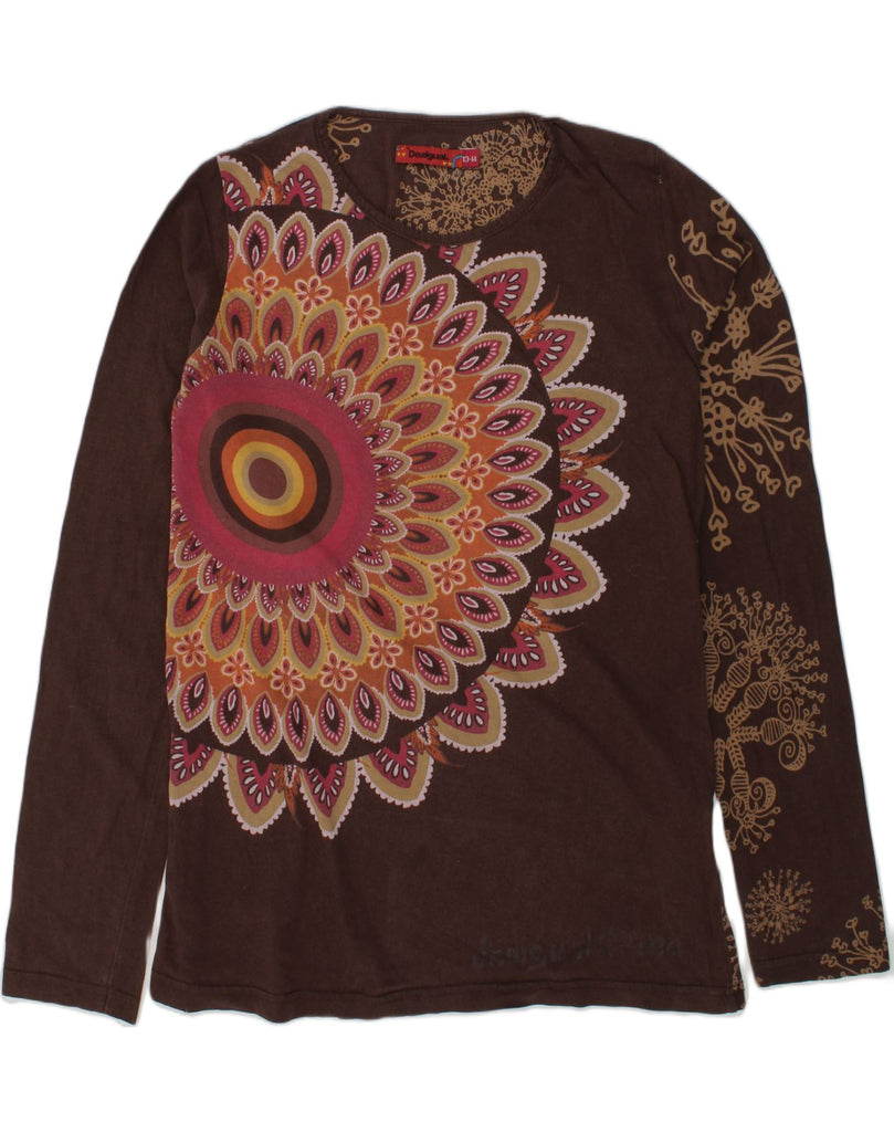 DESIGUAL Girls Graphic Top Long Sleeve 13-14 Years Brown Paisley Cotton | Vintage Desigual | Thrift | Second-Hand Desigual | Used Clothing | Messina Hembry 