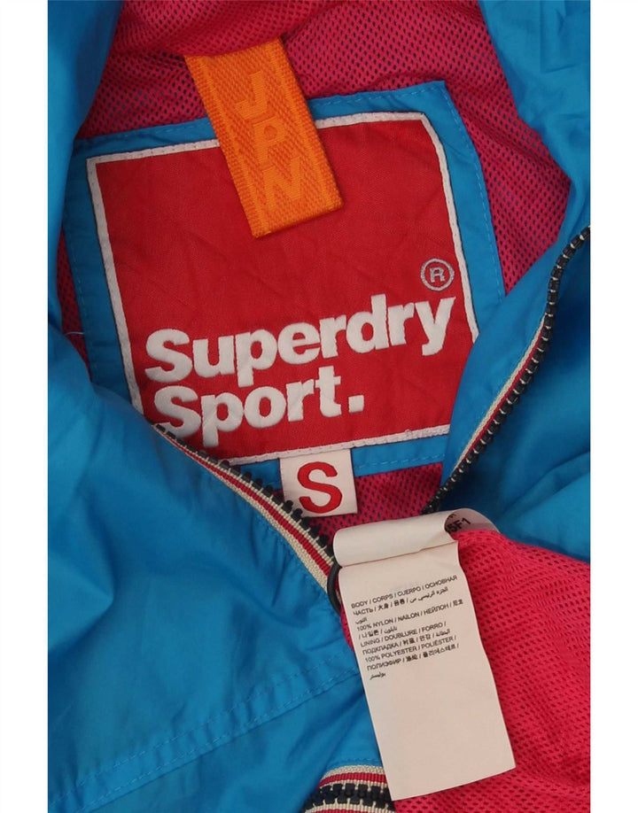 Superdry Womens Hooded Rain Jacket UK 10 Small Blue Nylon