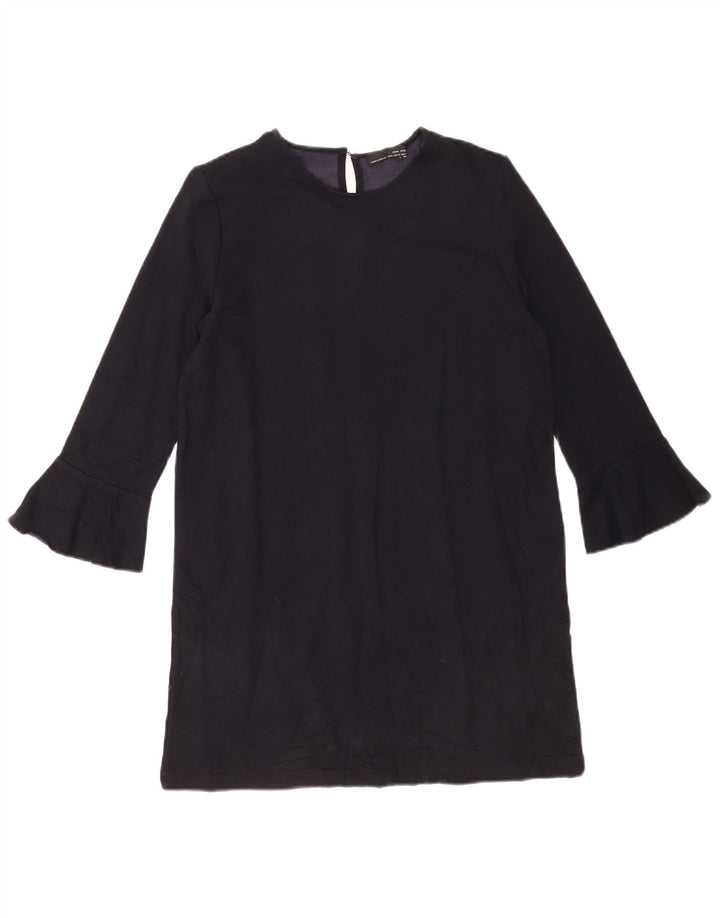Zara Womens 3/4 Sleeve Shift Dress UK 12 Medium Navy Blue Viscose