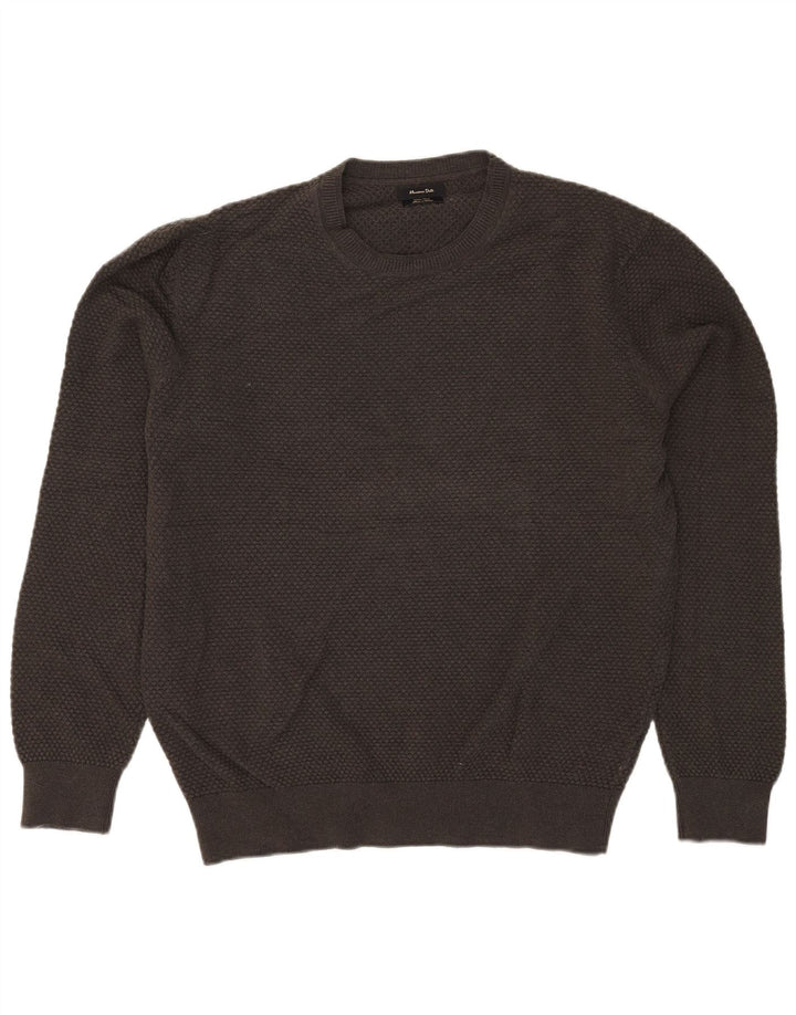 MASSIMO DUTTI Mens Crew Neck Jumper Sweater Large Khaki Cotton