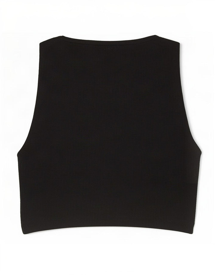 Zara Womens Crop Vest Top UK 8 Small Black