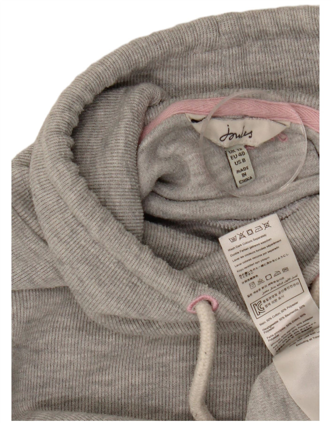 Joules Womens Roll Neck Sweatshirt Jumper UK 12 Medium Grey Flecked Cotton