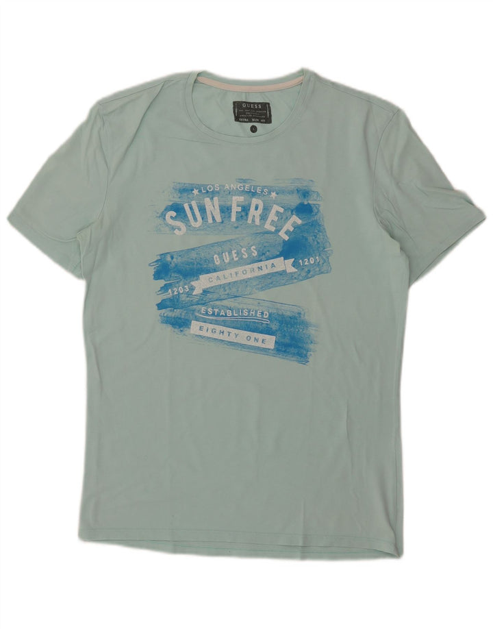 Guess Mens Extra Slim Graphic T-Shirt Top Large Blue