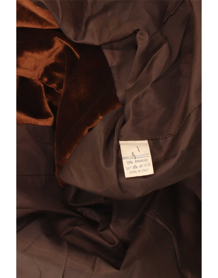 Vintage Womens Velour 1 Button Blazer Jacket UK 14 Medium Brown Classic