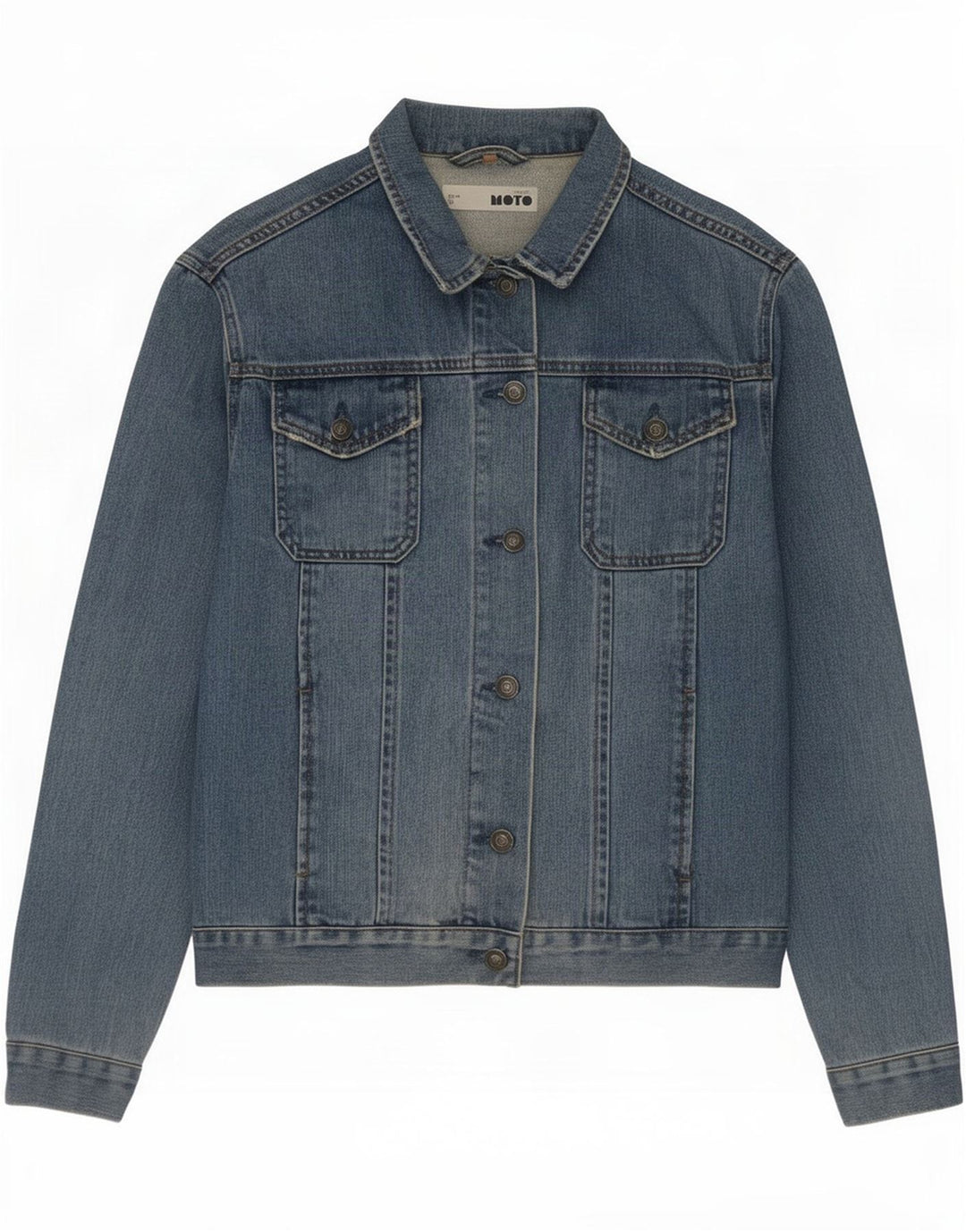 Moto Womens Denim Jacket UK 12 Medium Blue Cotton