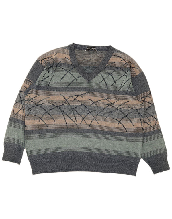 Vintage Mens V-Neck Jumper Sweater XL Multicoloured Striped