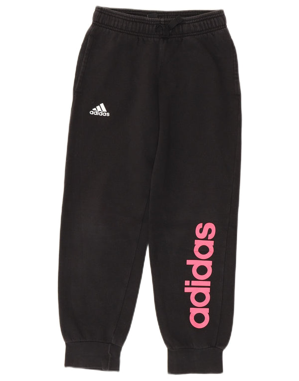 Adidas Girls Graphic Tracksuit Trousers Joggers 9-10 Years Black Cotton