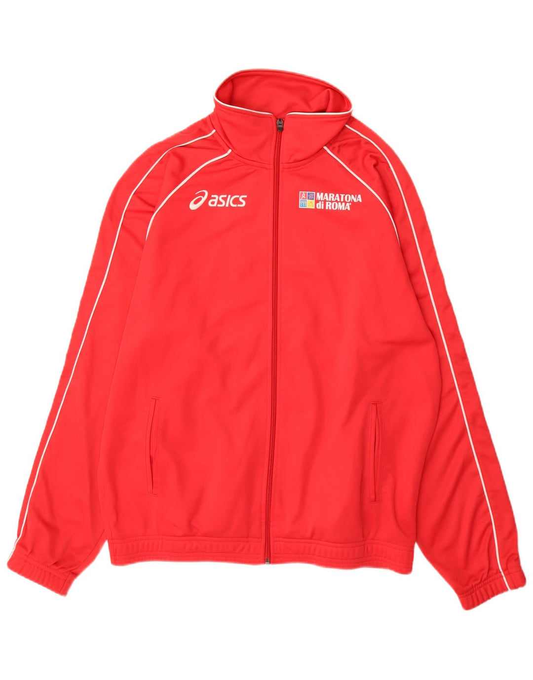Asics Mens Graphic Tracksuit Top Jacket Large Red Polyester