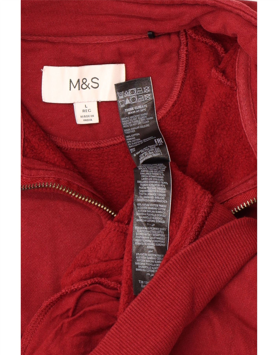 MARKS & SPENCER Womens Zip Neck Sweatshirt Jumper UK 16 Large Red Cotton Vintage Marks & Spencer and Second-Hand Marks & Spencer from Messina Hembry 
