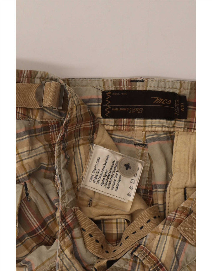 Marlboro Classics Mens Cargo Shorts W31 Medium Beige Check Cotton