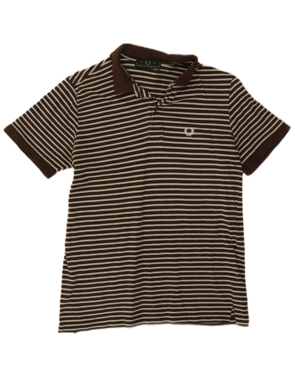 Fred Perry Mens Polo Shirt Small Brown Striped Cotton