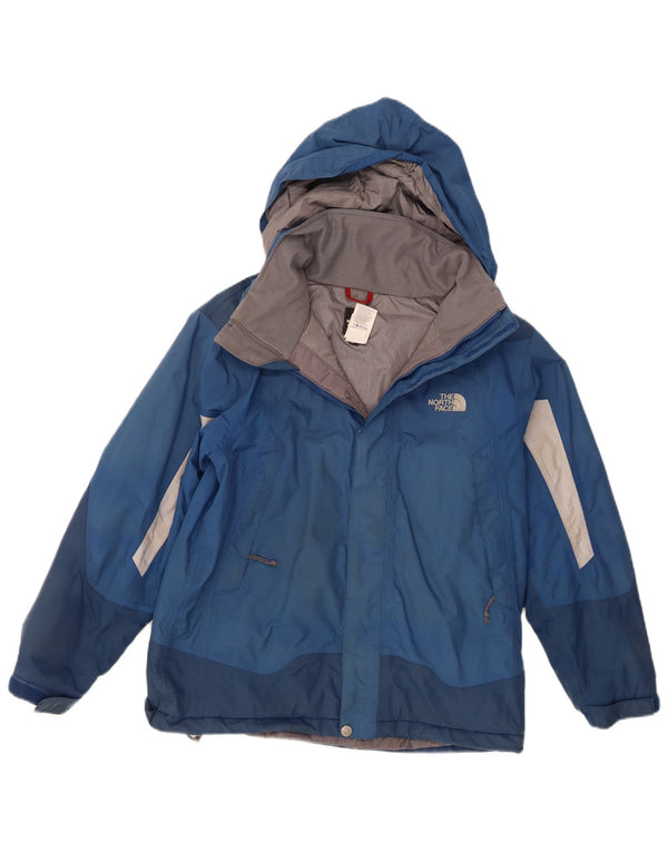 The North Face Boys Hooded Padded Jacket 11-12 Years Large Blue Colourblock