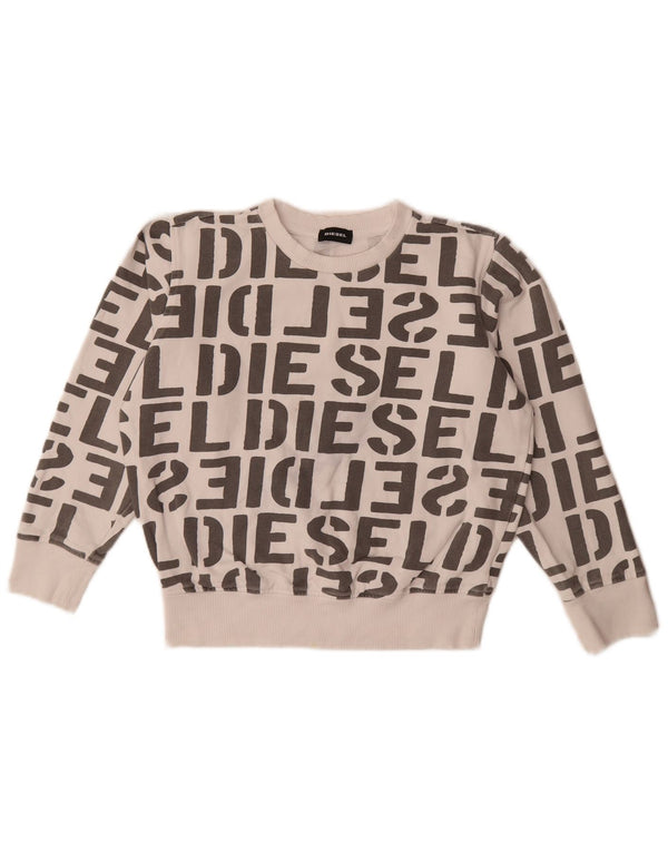 Diesel Girls Crop Graphic Sweatshirt Jumper 11-12 Years White Cotton