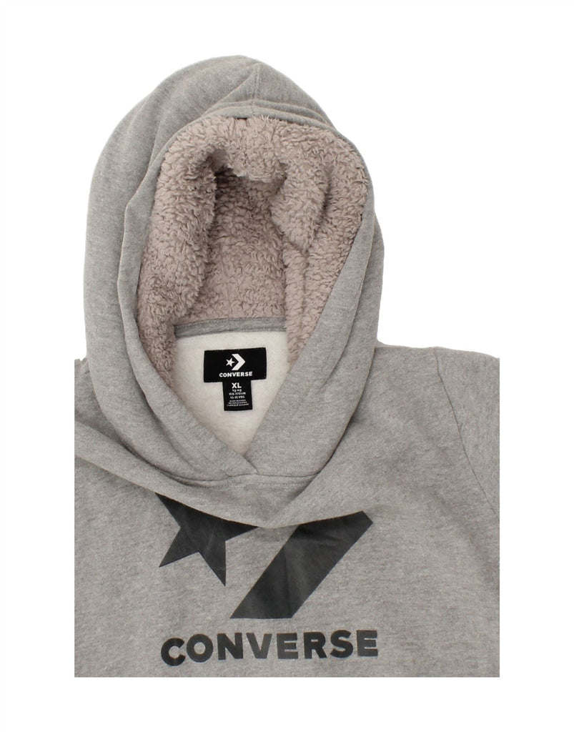 CONVERSE Boys Graphic Hoodie Jumper 13-14 Years XL  Grey Cotton Vintage Converse and Second-Hand Converse from Messina Hembry 