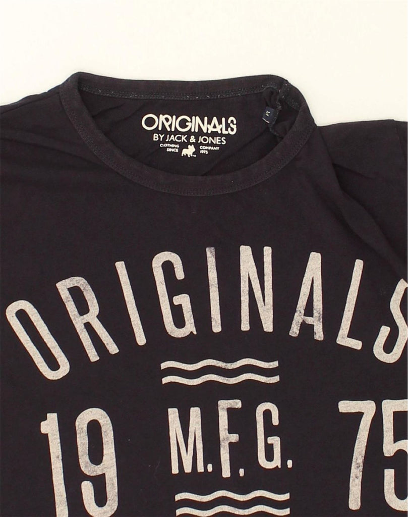 JACK & JONES Mens Graphic T-Shirt Top Medium Navy Blue Cotton | Vintage Jack & Jones | Thrift | Second-Hand Jack & Jones | Used Clothing | Messina Hembry 