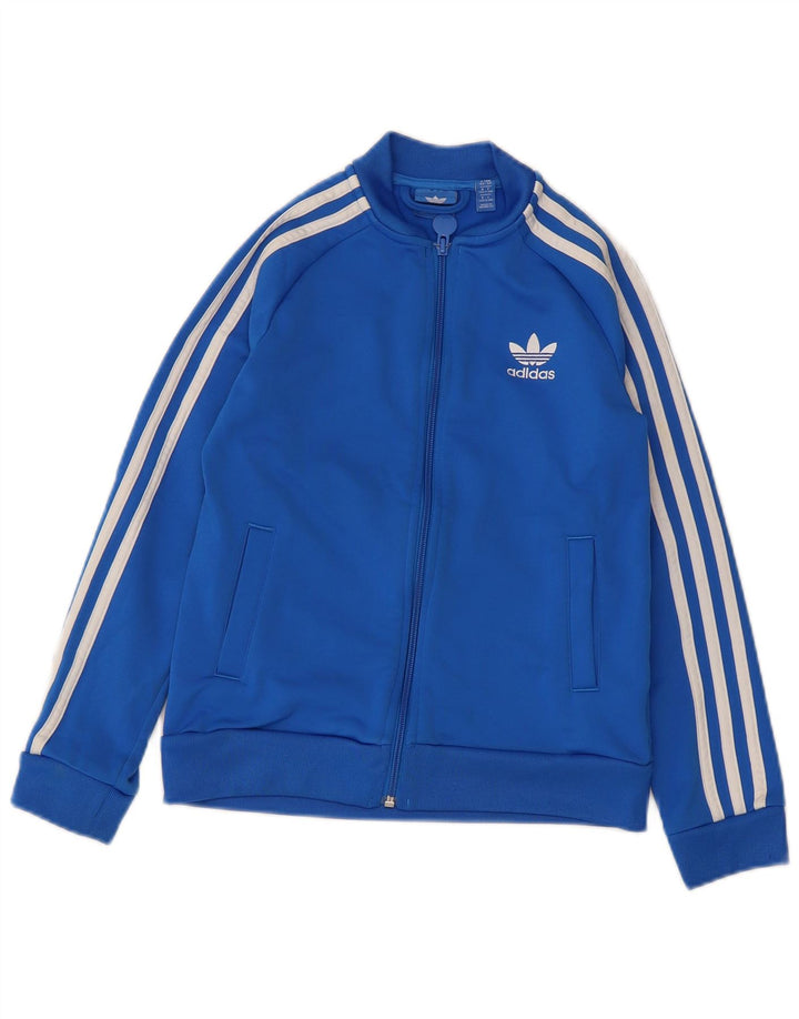 Adidas Boys Tracksuit Top Jacket 9-10 Years Blue Polyester