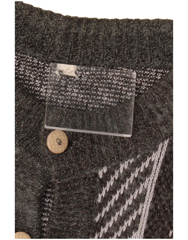 VINTAGE Womens Oversized Cardigan Sweater UK 18 XL Grey Geometric