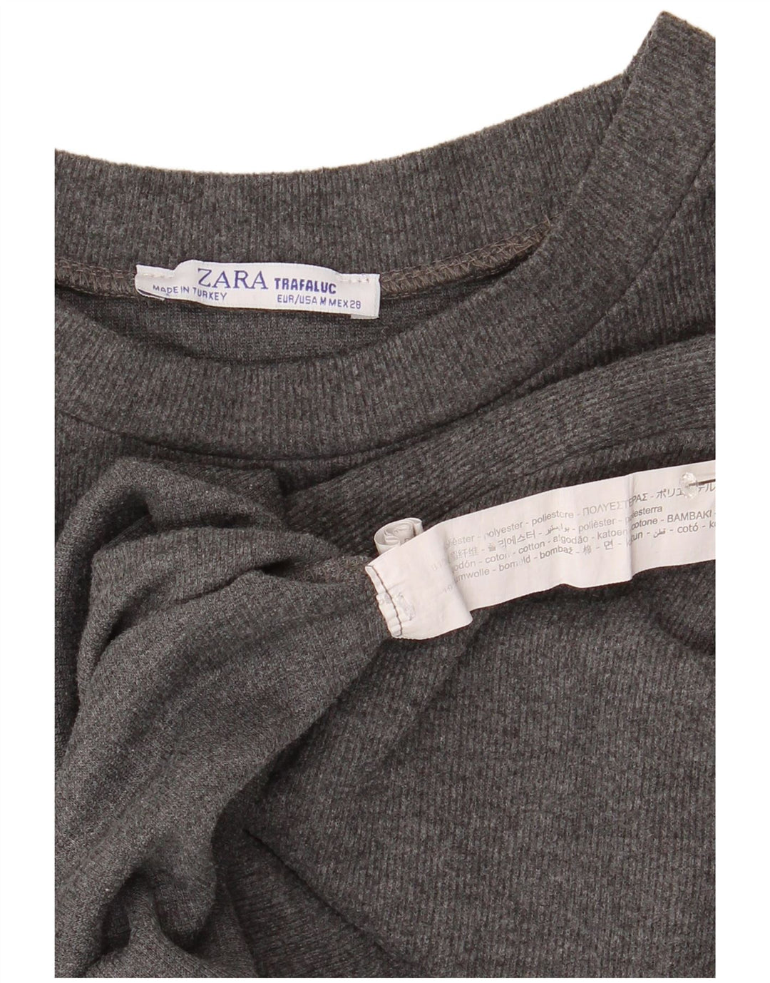 Zara Womens Trafaluc Crop Top Long Sleeve UK 14 Medium Grey Polyester