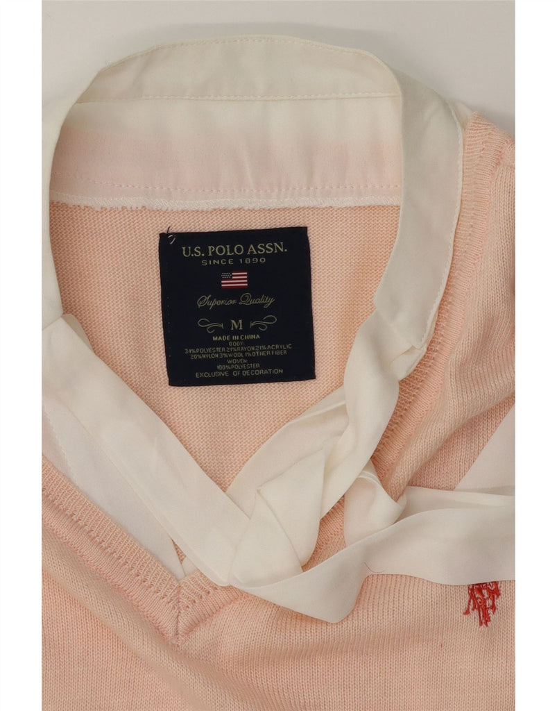 US POLO ASSN Womens V-Neck Jumper Sweater UK 14 Medium Pink Polyester Vintage US Polo Assn and Second-Hand US Polo Assn from Messina Hembry 