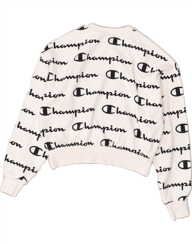 CHAMPION Womens Crop Graphic Sweatshirt Jumper UK 16 Large White Cotton | Vintage Champion | Thrift | Second-Hand Champion | Used Clothing | Messina Hembry 