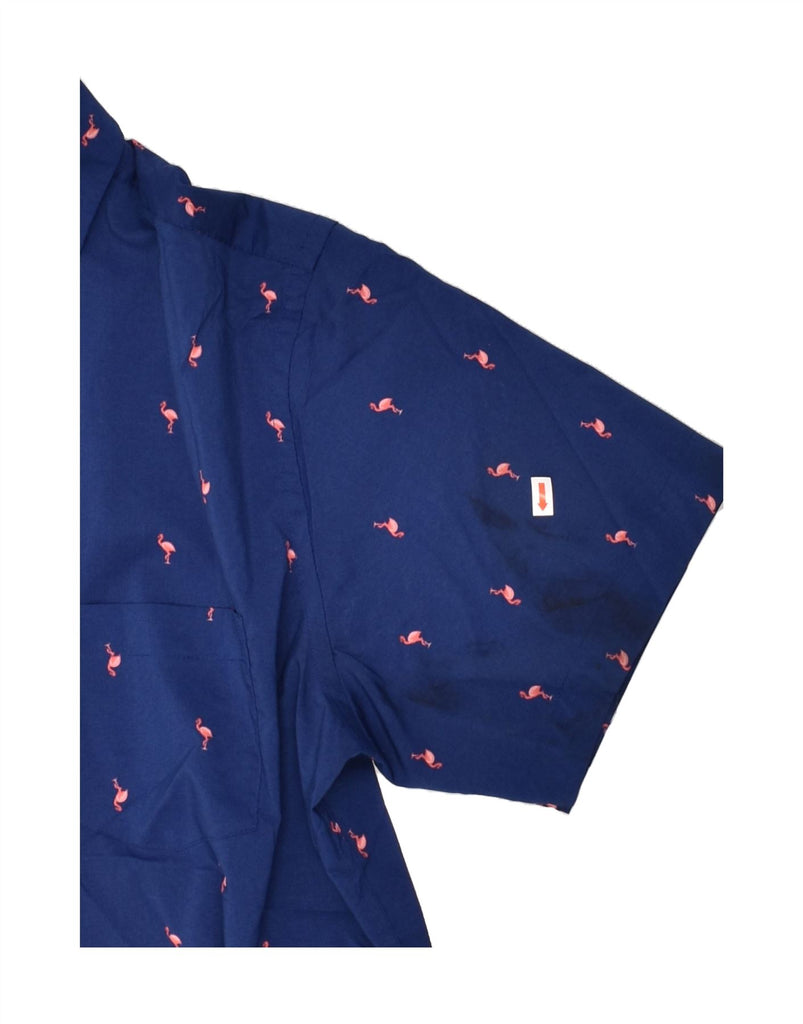IZOD Mens Short Sleeve Shirt XL Navy Blue Animal Print Polyester | Vintage Izod | Thrift | Second-Hand Izod | Used Clothing | Messina Hembry 