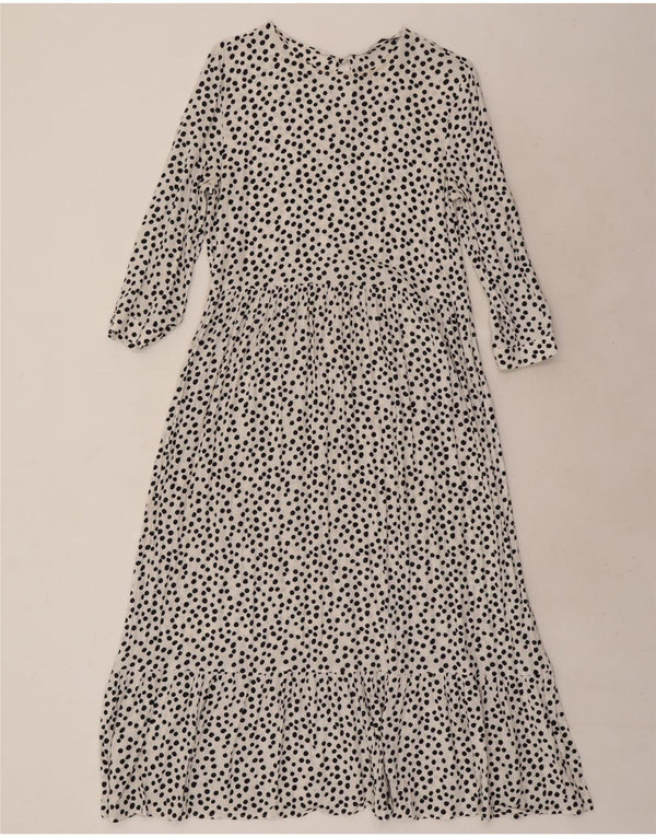 Zara Womens 3/4 Sleeve Maxi Dress UK 10 Small White Spotted
