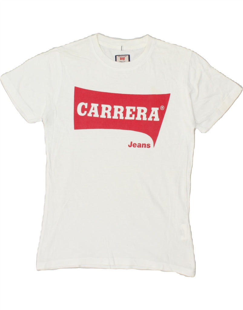 CARRERA Girls Graphic T-Shirt Top 9-10 Years White Cotton | Vintage Carrera | Thrift | Second-Hand Carrera | Used Clothing | Messina Hembry 