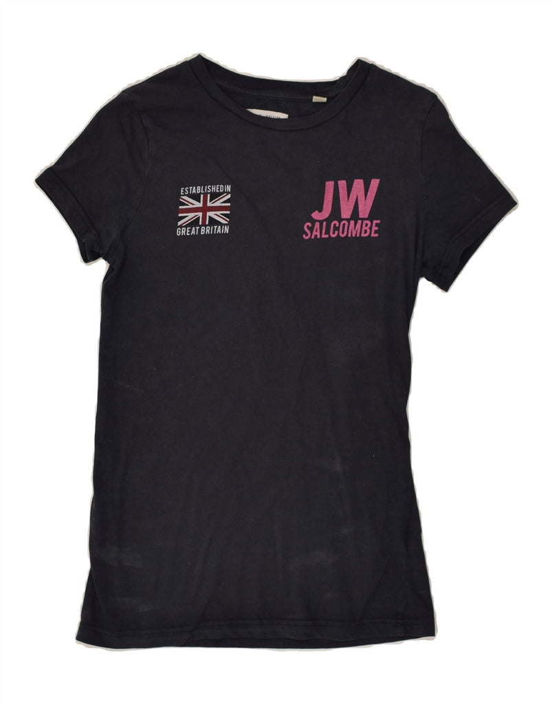 JACK WILLS Womens Graphic T-Shirt Top UK 10 Small  Black Cotton | Vintage Jack Wills | Thrift | Second-Hand Jack Wills | Used Clothing | Messina Hembry 