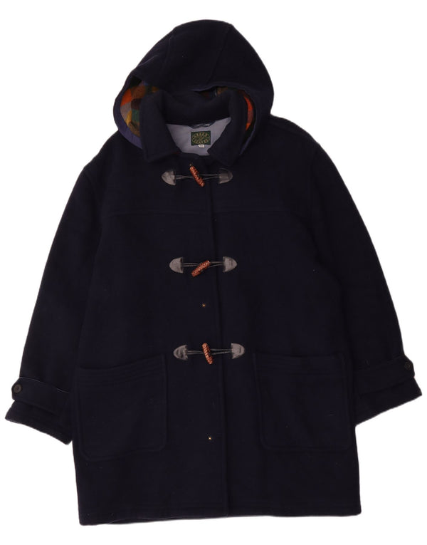 Green Leaves Mens Hooded Loose Fit Duffle Coat IT 50 Large Navy Blue Wool