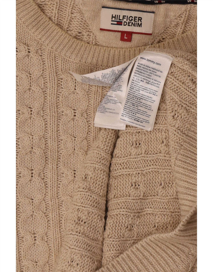 Tommy Hilfiger Mens Crew Neck Jumper Sweater Large Beige Classic